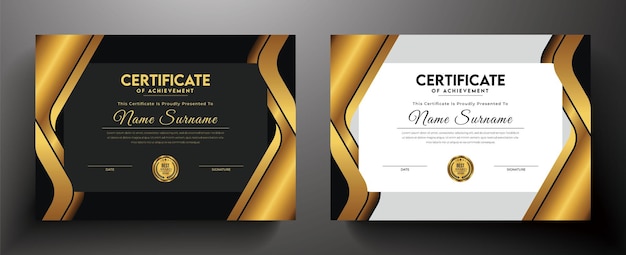 Vector plantilla de certificado de logro de lujo dorado y negro
