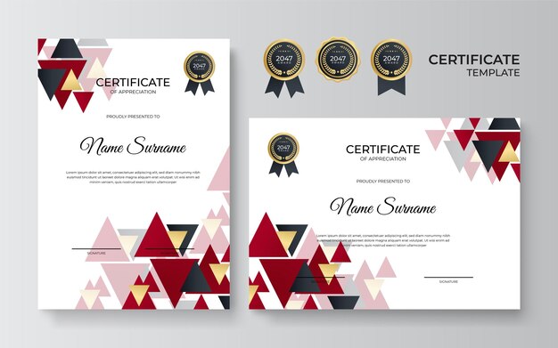 Plantilla de certificado de logro moderno de oro rojo con concepto de diseño de negocios futurista