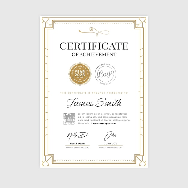 Plantilla de certificado de logros Art Deco de lujo en Vector V1