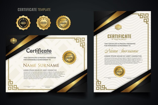 plantilla de certificado de lujo con elegante marco de esquina y fondo de patrón de textura realista