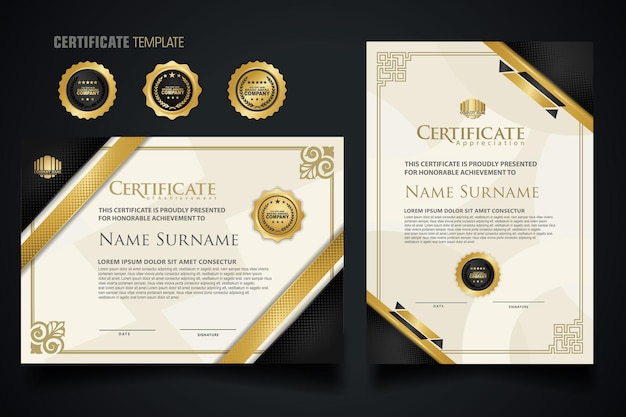 plantilla de certificado de lujo con elegante marco de esquina y fondo de patrón de textura realista