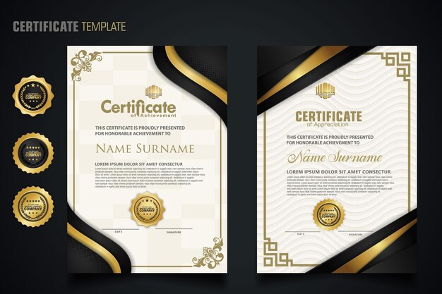 plantilla de certificado de lujo con elegante marco de esquina y fondo de patrón de textura realista
