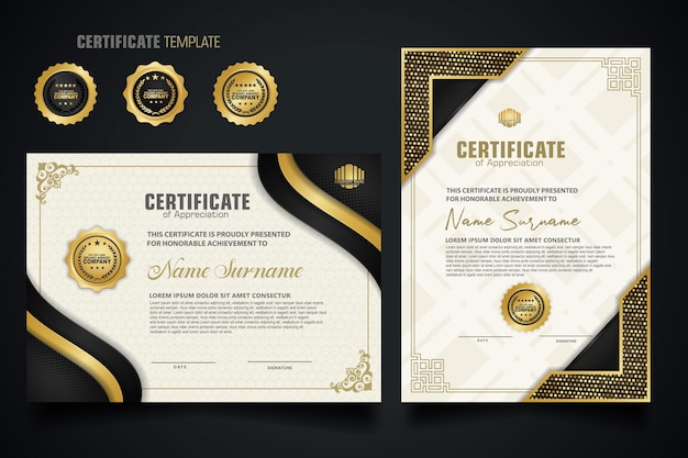 plantilla de certificado de lujo con elegante marco de esquina y fondo de patrón de textura realista