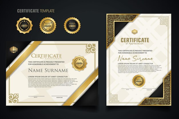 plantilla de certificado de lujo con elegante marco de esquina y fondo de patrón de textura realista
