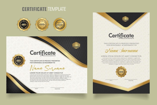 plantilla de certificado de lujo con ornamento y fondo de patrón de textura realista