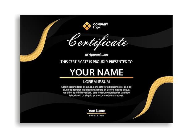 Vector plantilla de certificado de lujo de oro negro