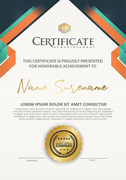 Plantilla de certificado con marco de semitonos de línea y fondo de patrón moderno