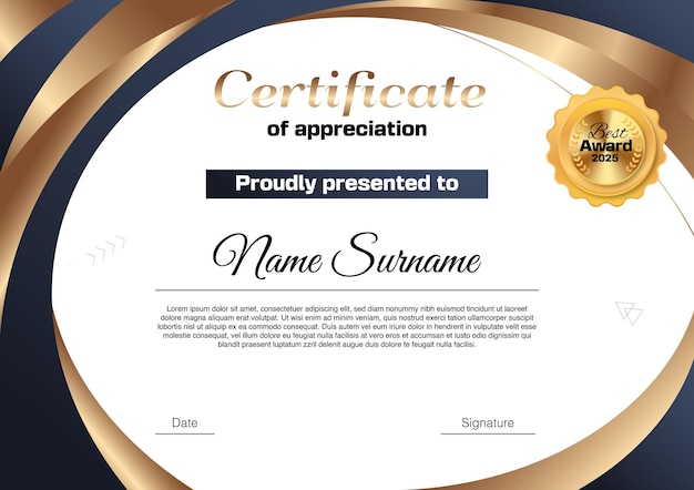 plantilla de certificado moderna con gradiente de oro y color rojo