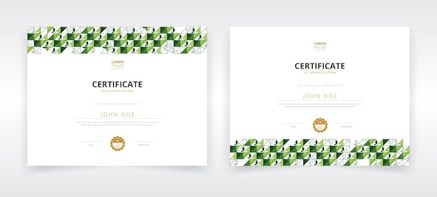 Vector plantilla de certificado moderna orientada horizontalmente para industrias educativas o verdes