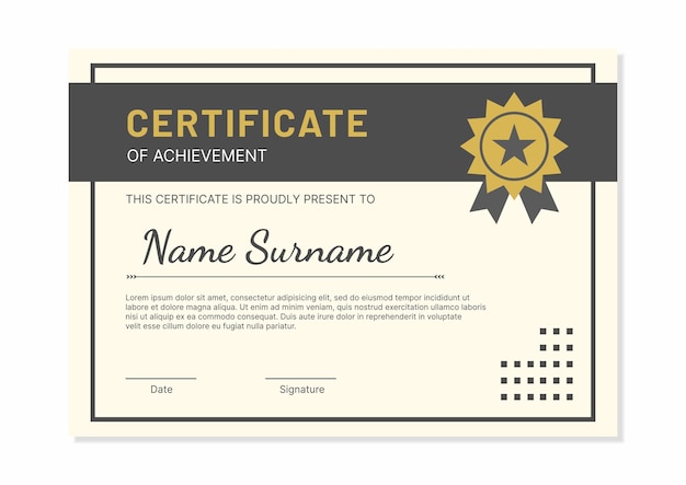 Plantilla de certificado moderno con diseño plano en oro negro