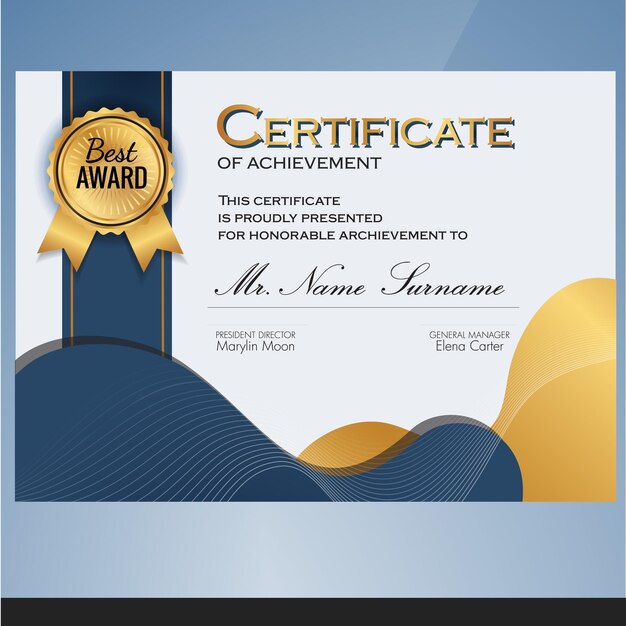 Plantilla de certificado moderno elegante decoración de curvas dinámicas