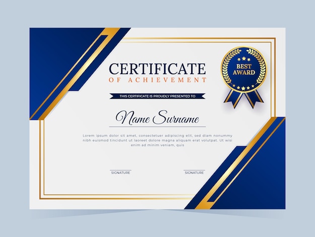 Plantilla de certificado moderno para reconocimiento y graduación.