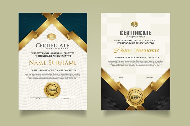 plantilla de certificado con ornamentación de rayas de cinta y fondo de patrón de textura moderna Ilustración vectorial de diploma