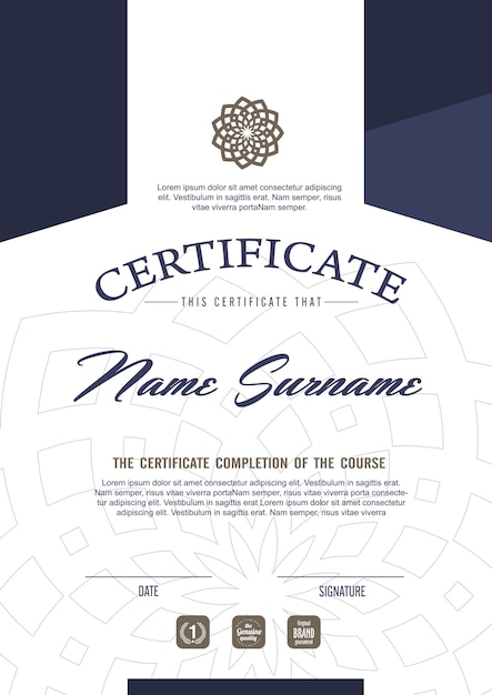 Vector plantilla de certificado con patrón limpio y moderno, plantilla en blanco de certificado de calificación con elegante ilustración