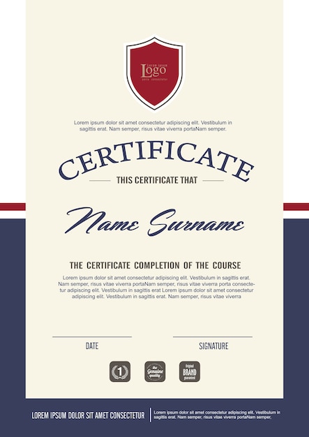 Plantilla de certificado con patrón limpio y moderno, plantilla en blanco de certificado de calificación con elegante ilustración