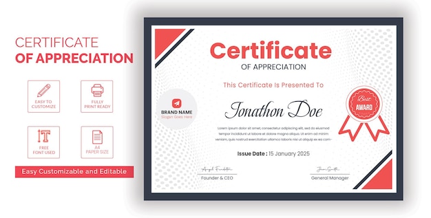 Plantilla de certificado personalizable para premios deportivos