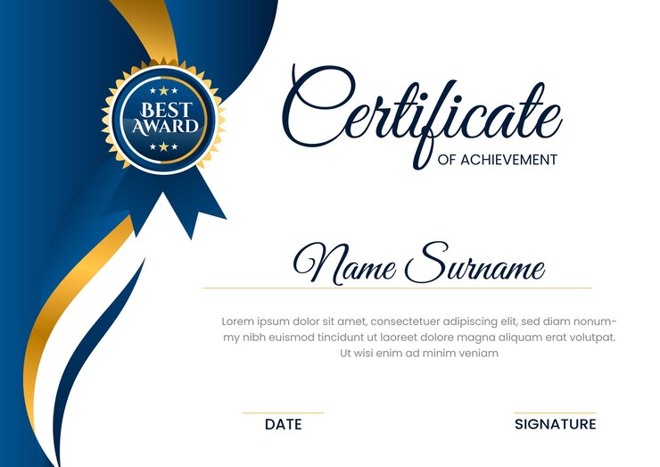 Vector plantilla de certificado de premio profesional en diseño abstracto dorado