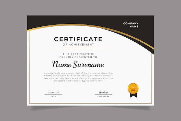 Plantilla de certificado realista con colores de lujo.