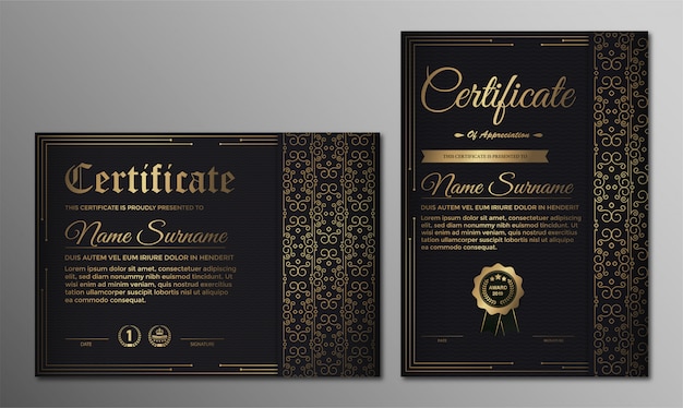 Plantilla de certificado de reconocimiento con borde dorado vintage