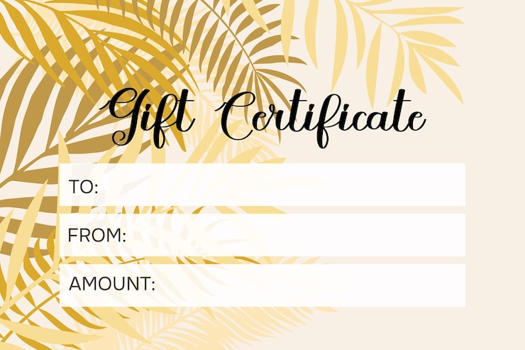 Vector plantilla de certificado de regalo en estilo tropical dorado portada para publicidad