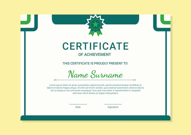 Plantilla de certificado verde moderno con diseño plano