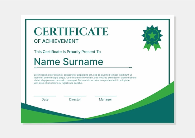 Plantilla de certificado verde moderno con diseño plano