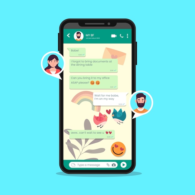 Vector plantilla de chat de whatsapp dibujada a mano.