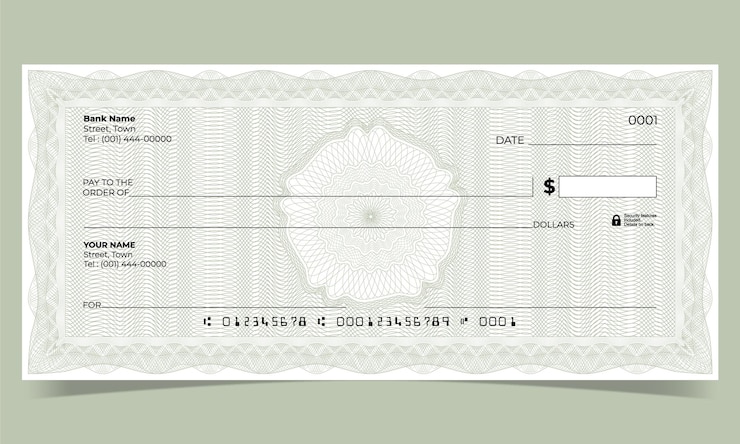 Vector plantilla de cheque bancario vectorial con borde de guilloche