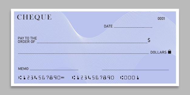 plantilla de cheque de cheque en blanco con maqueta vectorial de guilloche azul