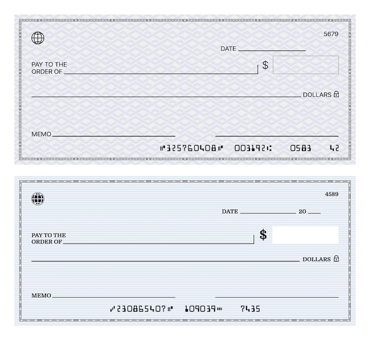 Vector plantilla de cheque de pago de cheque bancario en blanco