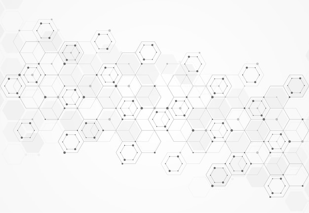 Plantilla de ciencia abstracta Tecnología líneas y puntos conexión de fondo papel pintado o banner con una molécula de ADN Ilustración vectorial