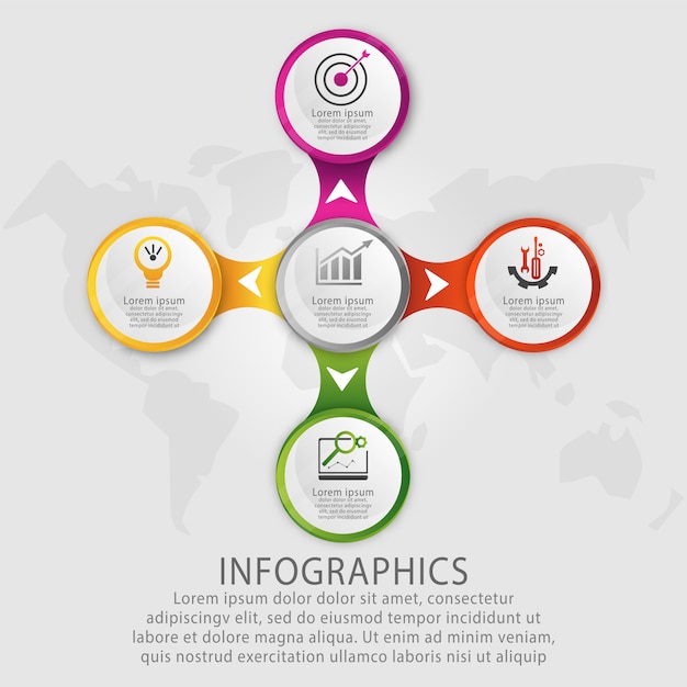 Vector plantilla círculo infografía con cinco elementos.