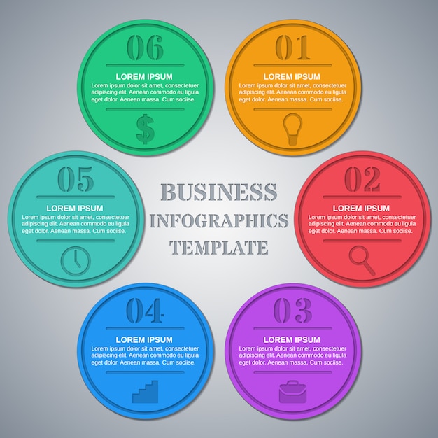 Plantilla de círculo de infografía. Concepto de negocio seis opciones, partes, pasos.