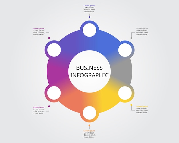 Plantilla de círculo para infografía para presentación de 6 elementos
