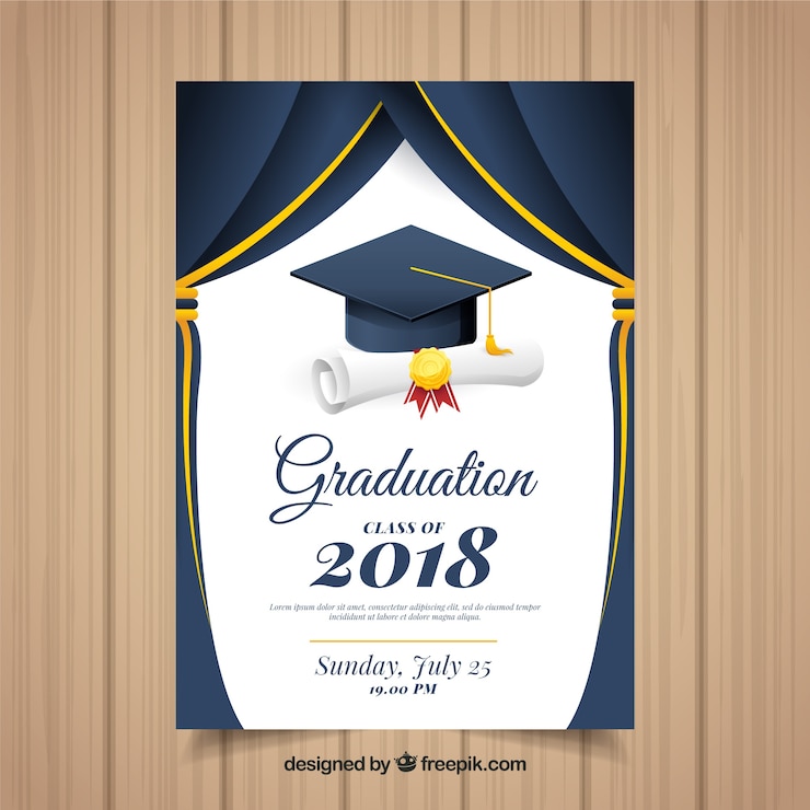 Vector plantilla clásica de invitación a graduación con diseño plano
