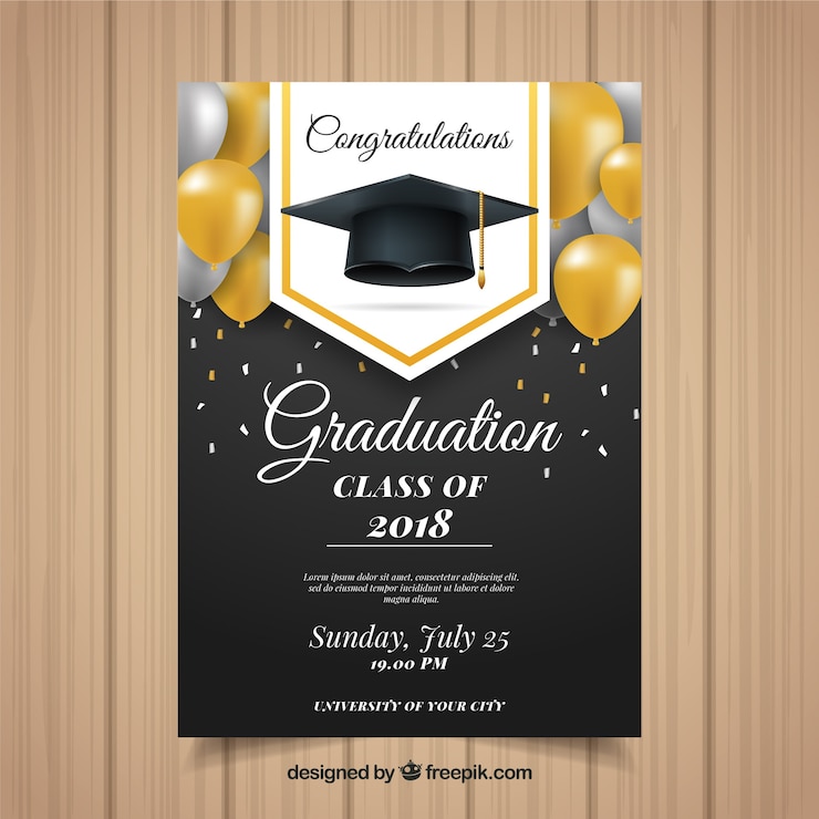 Vector plantilla clásica de invitación a graduación con diseño realista