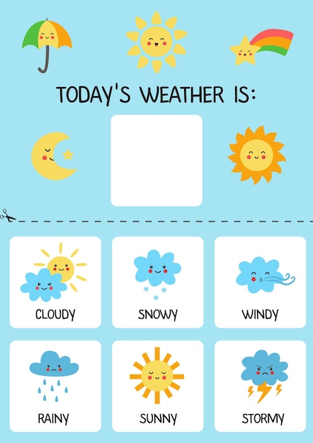 Plantilla de clima de hoy para niños. Gráfico del tiempo.