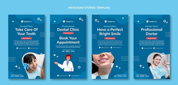 Vector plantilla de clínica dental de diseño plano dibujado a mano