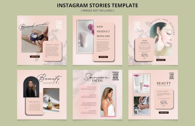 Plantilla de colección de historias de instagram de belleza plana vector gratuito