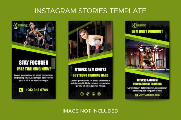 Plantilla de colección de historias de instagram de gimnasio con foto