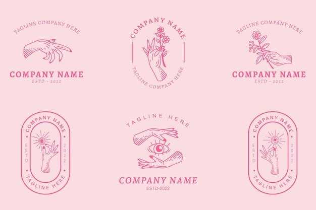 Plantilla de colección de símbolos de logotipo simple místico rosa oscuro minimalista Rosa pastel