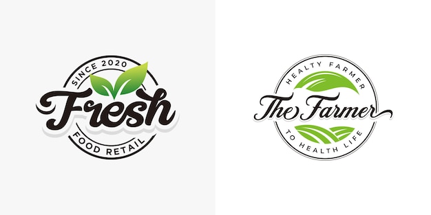 Plantilla de colecciones de logotipos de alimentos naturales frescos