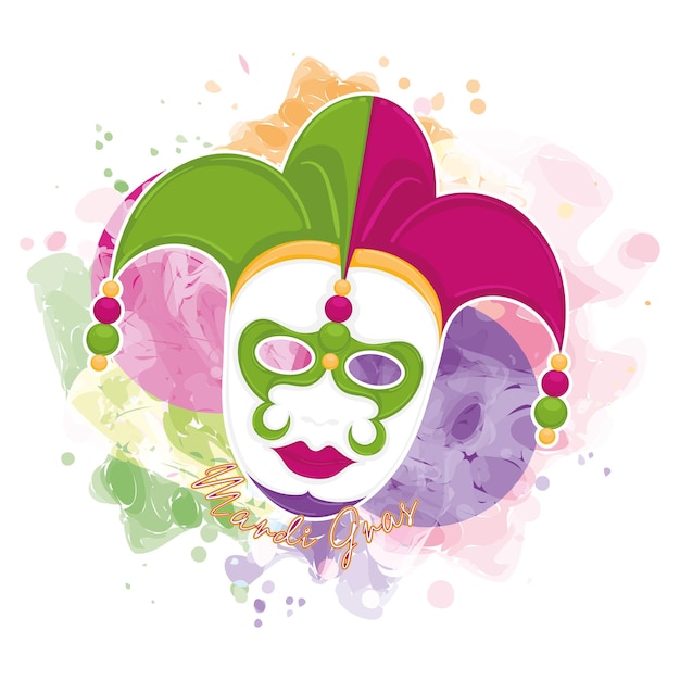Plantilla de color mardi gras con máscara de arlequín Vector