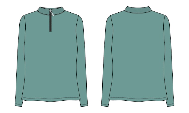 Plantilla de color verde de ilustración de vector de dibujo plano de moda de sudadera de manga larga para damas