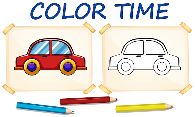 Vector plantilla para colorear con coche