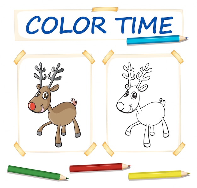 Plantilla para colorear con renos felices