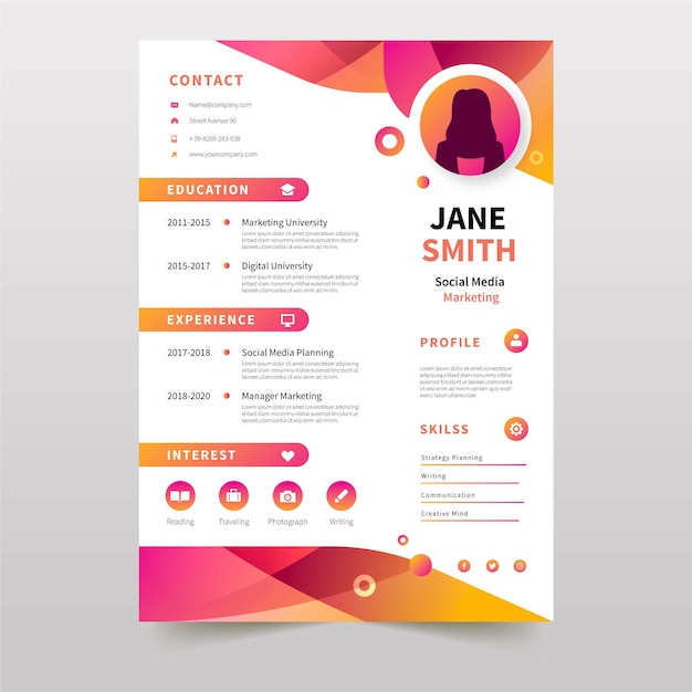 Plantilla colorida de curriculum vitae en línea