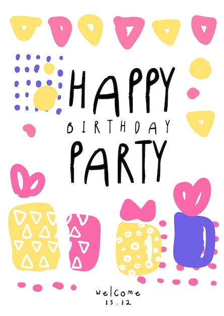 Plantilla colorida de fiesta de feliz cumpleaños con fecha para cartel invitación cartel banner tarjeta volante vector ilustración diseño web