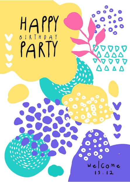 Plantilla colorida de fiesta de feliz cumpleaños con fecha se puede utilizar para cartel invitación cartel banner tarjeta volante vector ilustración diseño web