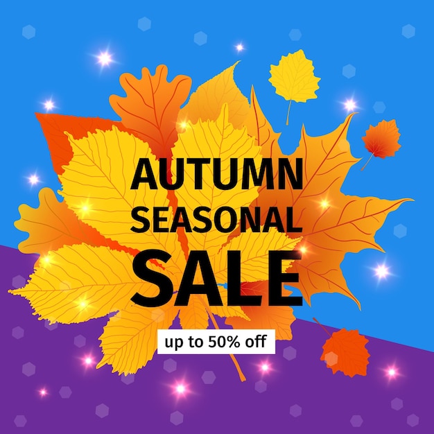Vector plantilla colorida de volante de venta de otoño con hojas de octubre brillante diseño de banner de cartel para venta de temporada
